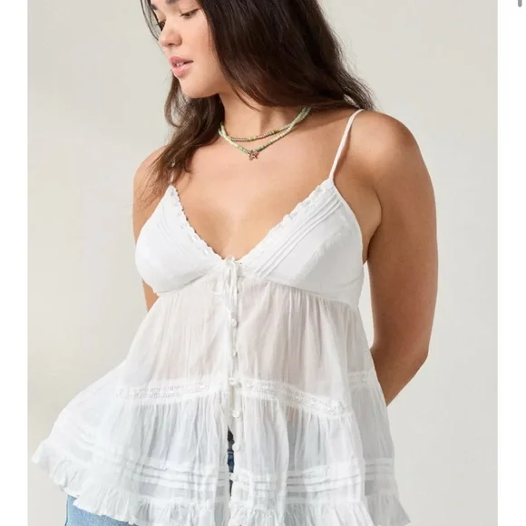 Kimchi Blue Tara Embroidered Cotton Babydoll Cami EUC - Picture 4 of 7